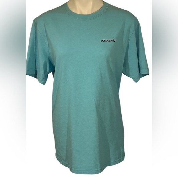 Patagonia Teal / Aqua Logo Tee size M regular fit.. - Picture 2 of 3